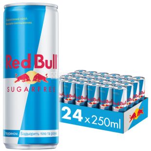 Red Bull Sugarfree, упаковка 24 шт. по 0,25 л, Напиток энергетический Ред Булл, без сахара