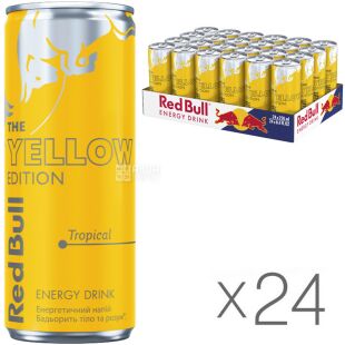 Red Bull Yellow Edition, Упаковка 24 шт. по 0,25 л Напиток энергетический Ред Булл со вкусом тропических фруктов