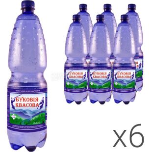 Буковія квасова, 1,5 л, Упаковка 6 шт., Вода мінеральна сильногазована, ПЕТ