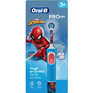 Oral-B Pro Kids, Детская электрическая зубная щетка Человек-Паук с футляром Орал-Би, с 3-х лет