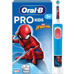 Oral-B Pro Kids, Детская электрическая зубная щетка Человек-Паук с футляром Орал-Би, с 3-х лет