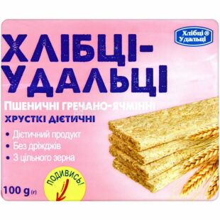 Хлібці-Удальці, 100 г, Хлібці пшеничні гречано-ячмінні