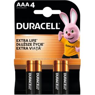 Duracell Extra life, ААА, 4 шт., 1.5 V, Батарейки лужні LR03