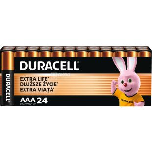 Duracell Extra life, 24 шт., ААА, 1.5V, Батарейки щелочные, LR03
