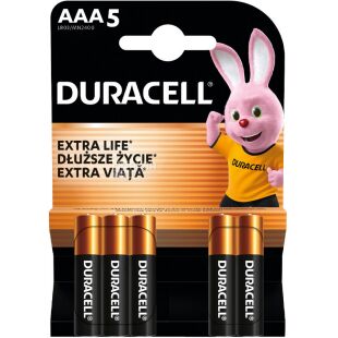 Duracell Extra life, ААА, 5 шт., 1.5V, Батарейки лужні, LR03