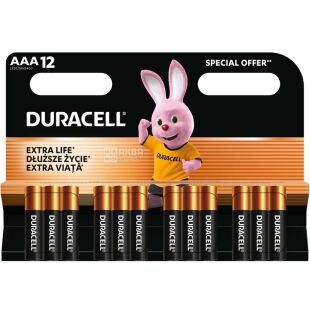 Duracell ААА, 12 шт., 1.5V, Батарейки лужні, LR03