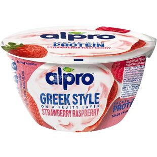 Alpro Greek Style Strawberry Raspberry, 150 г, Йогурт греческий соевый со вкусом Клубника-Малина Алпро