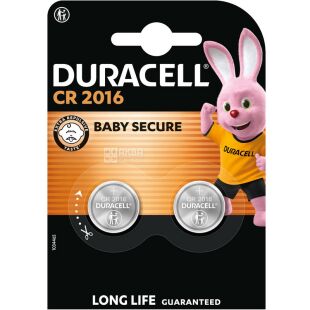 Duracell, 2 шт., 3V, Батарейка літієва, кругла, CR2016