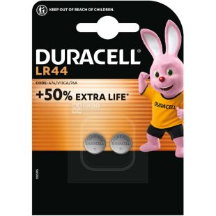 Duracell, 2 шт., 1.5V, Батарейка лужна, кругла, LR44