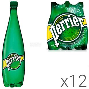 Perrier, 1 л, Упаковка 12 шт., Перье, Вода минеральная газированная, ПЭТ