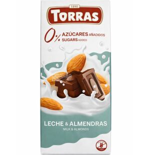 Torras Leche Almendras, 75 г, Торрас, Молочний шоколад з мигдалем, без цукру