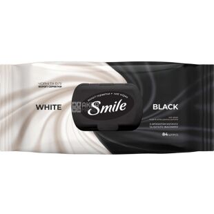Smile White Black, 84 шт., Серветки вологі з ароматом мускусу та білого жасмину Чорні та Білі, Смайл, з клапаном