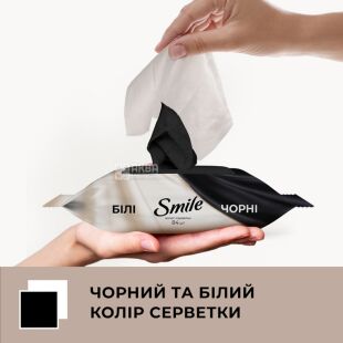 Smile White Black, 84 шт., Серветки вологі з ароматом мускусу та білого жасмину Чорні та Білі, Смайл, з клапаном
