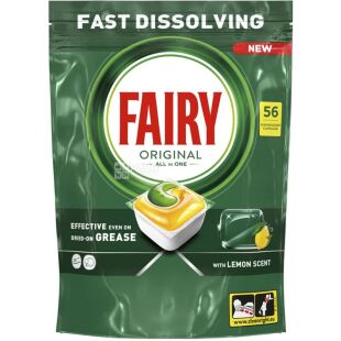Fairy Original, 56 шт., Таблетки для посудомийних машин Фейрі, Лимон
