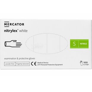 Mercator Nitrylex, 100 шт., Размер S, Меркатор, Перчатки нитриловые, неопудренные, белые 