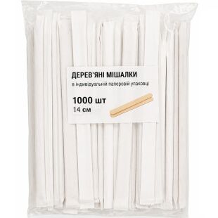 Clever, Wooden stirrer in individual packaging, 14 cm, 1000 pcs.