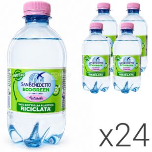 San Benedetto EcoGreen, Упаковка 24 шт. х 0.33 л, Вода мінеральна, негазована СанБенедетто Екогрін, ПЕТ
