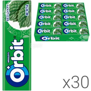 Orbit, Упаковка 30 шт. х 14 г, Жевательная резинка без сахара Мята, Орбит