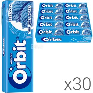 Orbit Peppermint, Упаковка 30 шт. х 14 г, Жевательная резинка без сахара Перечная мята, Орбит