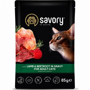 Savory, 85 г, Влажный корм для кошек Ягненок со свеклой в соусе, Сейвори