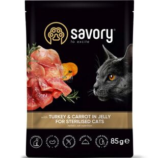Savory, 85 г, Влажный корм для стерилизованных кошек Индейка с морковью в соусе, Сейвори