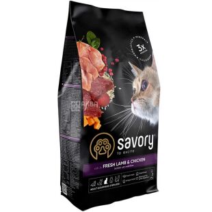 Savory Adult Cat Steril, 2 кг, Сухой корм для кастрированных котов Ягненок и курица, Сейвори