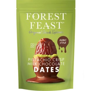Forest Feast Pistachio Crisp Chocolate Dates, 120 г, Финики с фисташками и молочным шоколадом, Форест Фест