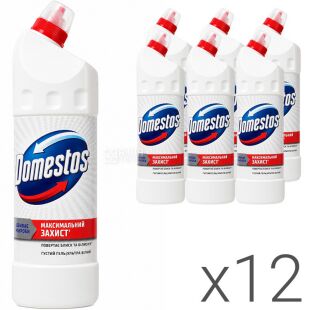 Domestos, 1 л, Упаковка 12 шт., Засіб для чищення унітазу, Ультра білий Доместос