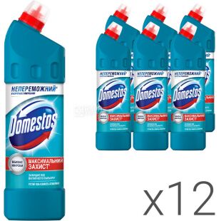 Domestos, 1 л, Упаковка 12 шт., Засіб для очищення, Свіжість Атлантики Доместос