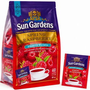 Sun Gardens Spring Raspberry, 40 шт. х 1,7 г, Чай травяной с ягодами и цветами Весенняя малина, Сан Гарденс