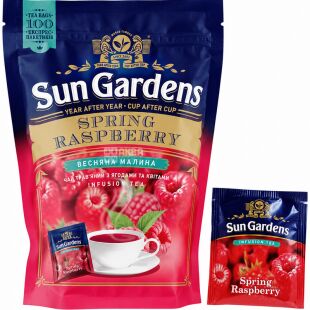 Sun Gardens Spring Raspberry, 100 шт. х 1,7 г, Чай травяной с ягодами и цветами Весенняя малина, Сан Гарденс