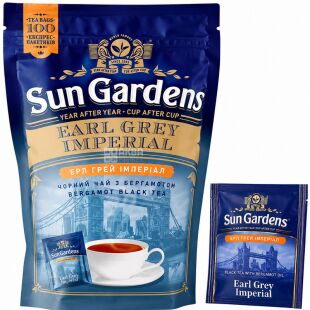Sun Gardens Earl Grey, 100 шт. х 2 г, Чай чорний з бергамотом Ерл Грей Імперіал, Сан Гарденс