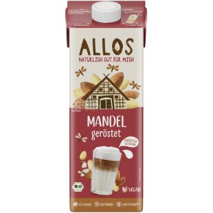 Allos Almond, 1 л, Напиток растительный из жареного миндаля, органический, Аллос