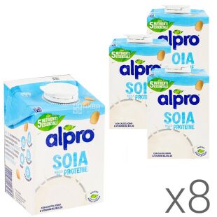 Alpro Soia Proteine, Упаковка 8 шт. х 500 мл, Соевое молоко с кальцием и йодом Алпро Ориджинал