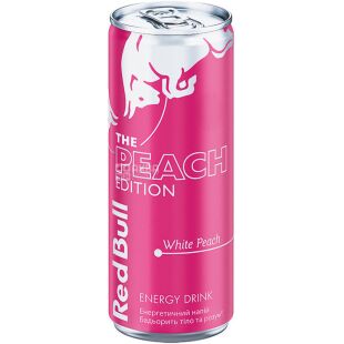 Red Bull The peach edition, 250 мл, Напиток энергетический газированный со вкусом белого персика, Ред Булл, ж/б