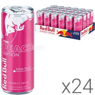 Red Bull The peach edition, Упаковка 24 шт. х 250 мл, Напиток энергетический газированный со вкусом белого персика, Ред Булл, ж/