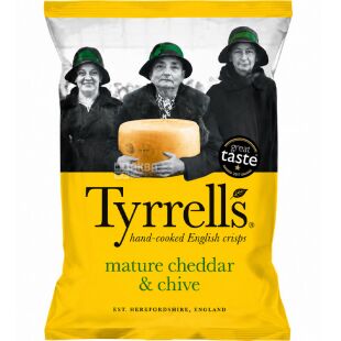 Tyrrells Mature Cheddar & Chive, 150 г, Картофельные чипсы со вкусом выдержанного чеддера и шнит-лука, Тирреллс