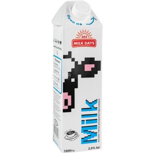 365 Milk days, 1 л, Молоко ультрапастеризоване 365 Мілк Дейс, 2,5 %