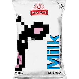 365 Milk days, 900 мл, Молоко ультрапастеризоване 365 Мілк Дейс, 2,5 %