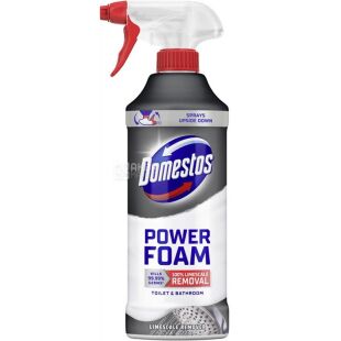 Domestos Power Foam, 435 мл, Спрей-піна для чищення унітазу та ванної для видалення нальоту, Доместос
