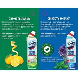 Domestos Power Fresh Lime, 700 мл, Гель для чищення туалету Свіжість лайму, Доместос