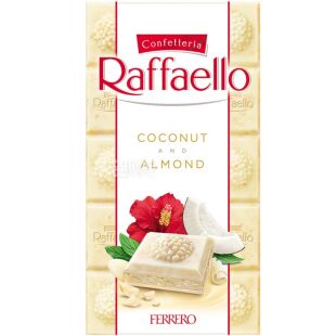 Raffaello, 90 г, Шоколад білий, з мигдалем та кокосовою стружкою