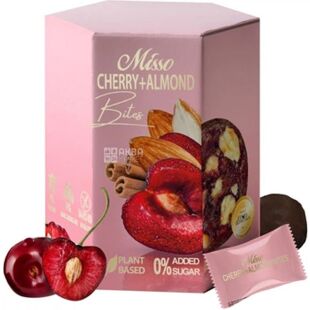 Misso Cherry Almond Bites,180 г, Конфеты Вишня с миндалем в темном шоколаде, без сахара, Миссо