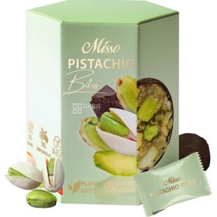 Misso Pistachio Bites, 180 г, Цукерки Фісташкові в чорному шоколаді, без цукру, Міссо 