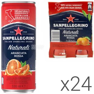 San Pellegrino Aranciata Rossa, Упаковка 24 шт. х 0,33 л, Напій газований соковмісний Червоний апельсин Сан Пелегріно, ж/б