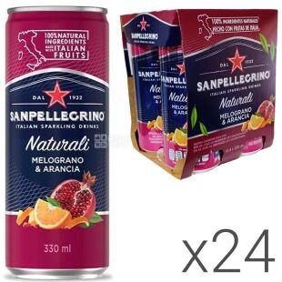 San Pellegrino Melograno & Arancia, Упаковка 24 шт. х 0,33 л, Напій газований соковмісний Гранат та Апельсин Сан Пелегріно, ж/б