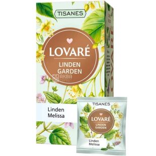Lovare Tisanes Linden Garden, 24 шт. х 1,5 г, Трав'яний чай з фруктами та плодами, Ловаре Липовий сад