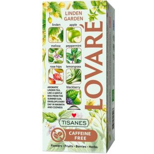 Lovare Tisanes Linden Garden, 24 шт. х 1,5 г, Трав'яний чай з фруктами та плодами, Ловаре Липовий сад