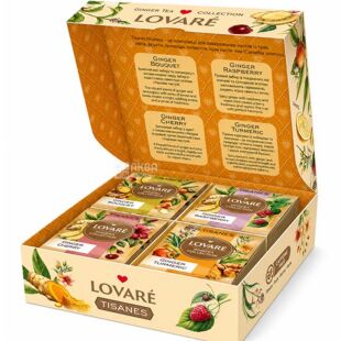 Lovare Tisanes Ginger Collection, 4 вида х 8 шт., Набор травяного чая с имбирным ассорти, Ловаре Коллекция имбиря