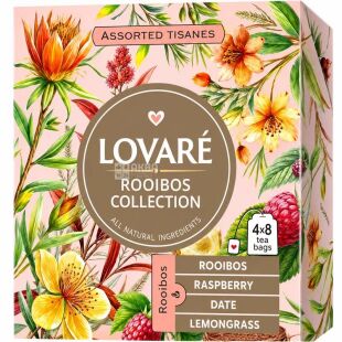 Lovare Assorted Tisanes Rooibos collection, 4 види х 8 шт., Набір трав’яного чаю, Ловаре Колекція ройбуша
